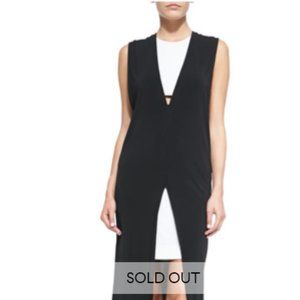 HELMUT LANG Plunge Neckline Layered Dress Cutout Black White Viscose Faint